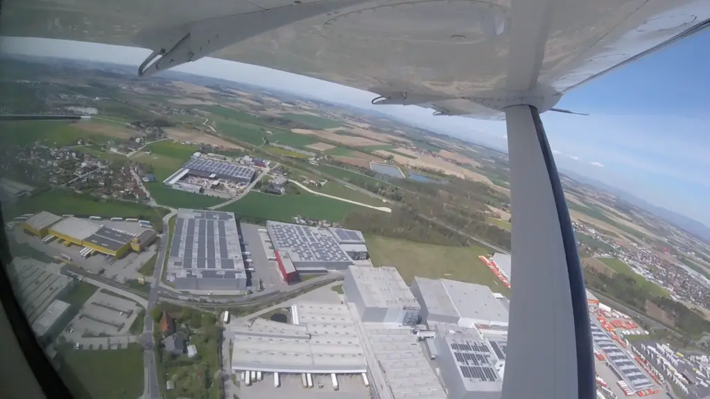 Höhe Fallschirmspringen Wels Steigflug mit dem Flugzeug über die Stadt Tandemsprung Geschenk Gutschein